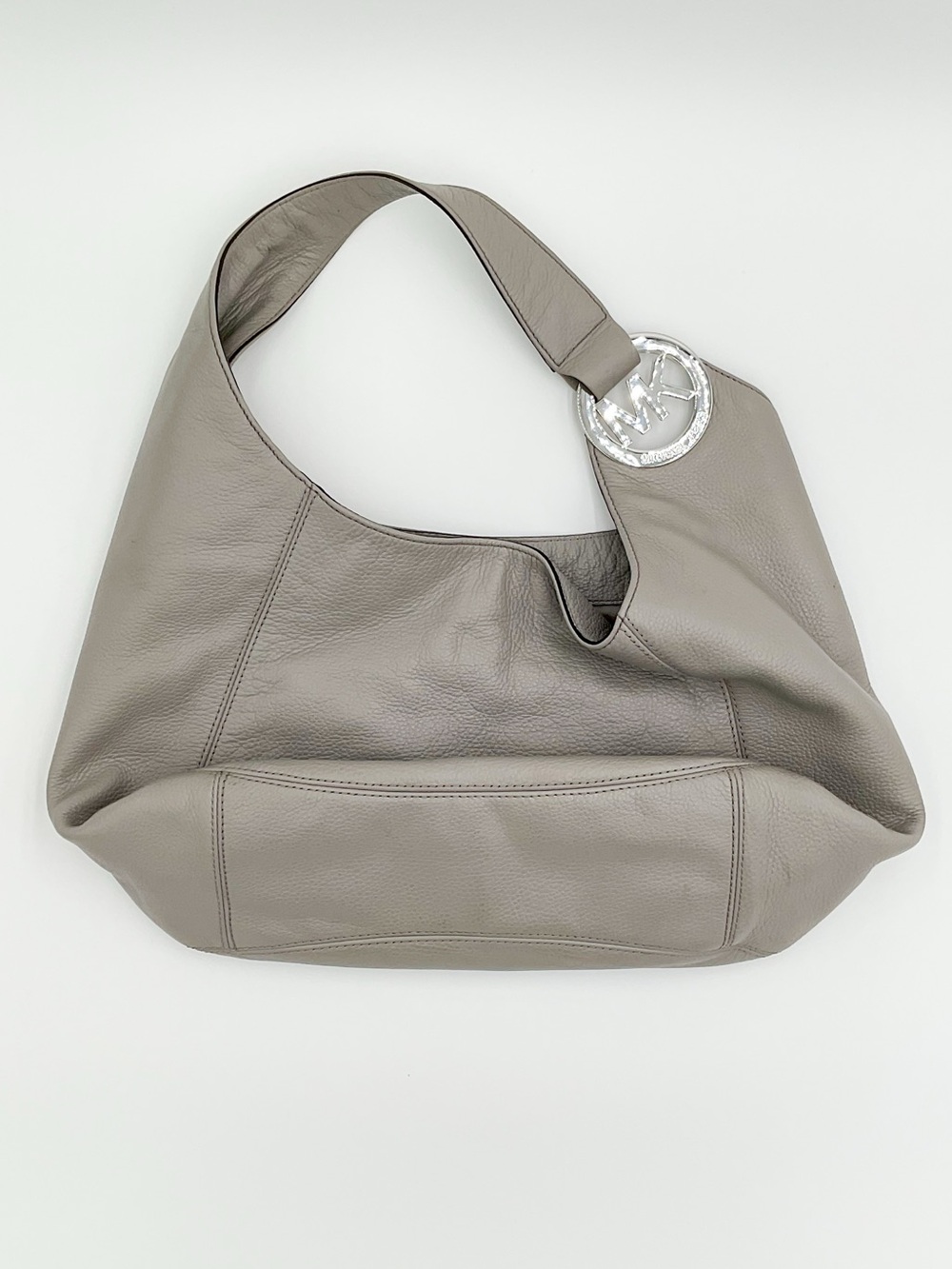 Michael Kors Pearl Grey Fulton Large Pebbled Leather Hobo Bag - Picture 5 of 7